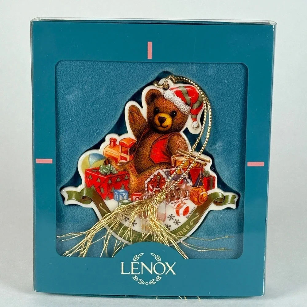 VTG Lenox 1996 BABY'S FIRST CHRISTMAS Teddy‎ Bear Toys Christmas Ornament in Box